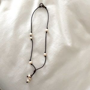 Leather and pearl necklace